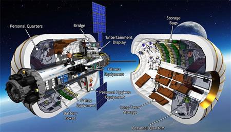 膨らむ大型モジュール「Ｂ３３０」の内部の想像図（ビゲロー・エアロスペース提供）